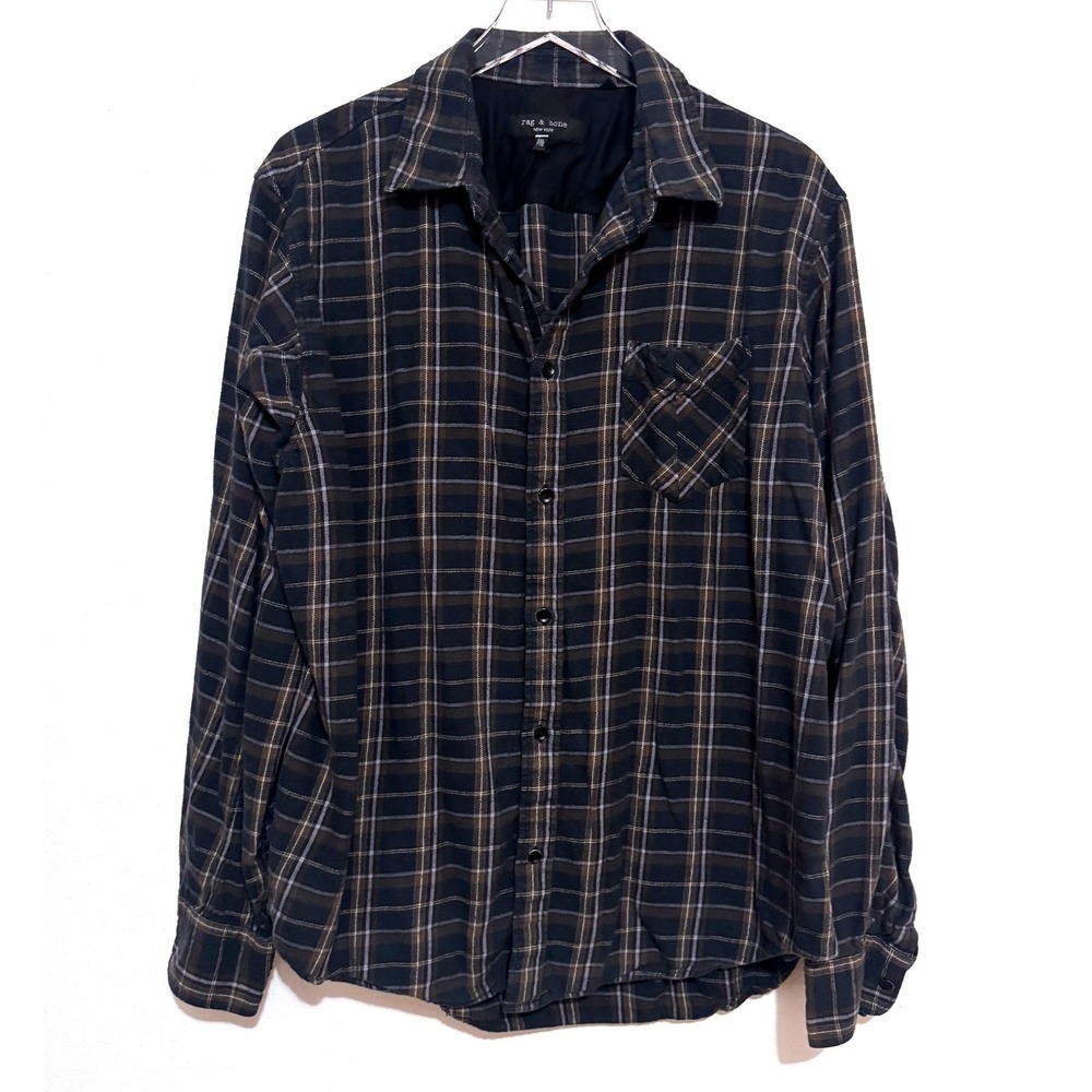 Rag & Bone Men's Yokohama Plaid Long Sleeve Flannel Shirt Black